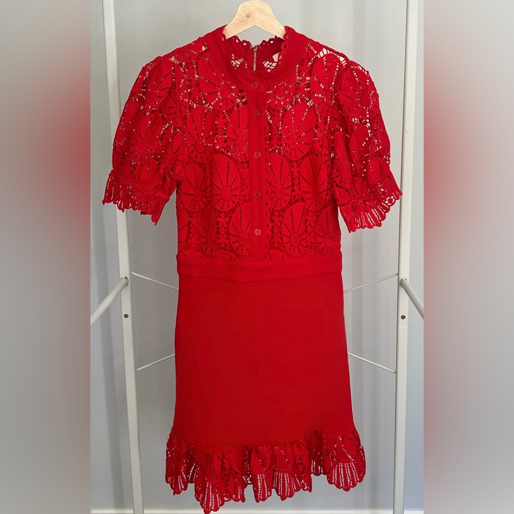 Chic Red Lace Midi Dress